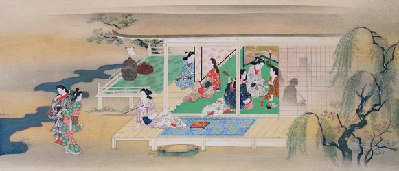 Musical soiree during a moonlit evening in June, illustration from Kokka magazine, published in 1905-6